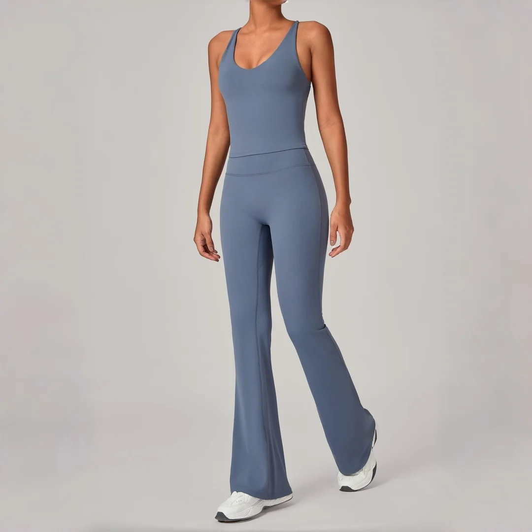 

Женские широкие брюки с высокой талией и подтяжкой бедер, костюм для фитнеса, йоги, плотный жилет с открытой спиной, комплект для йоги, комплект для бега, тренировок в тренажерном зале, спортивный комплект для йоги