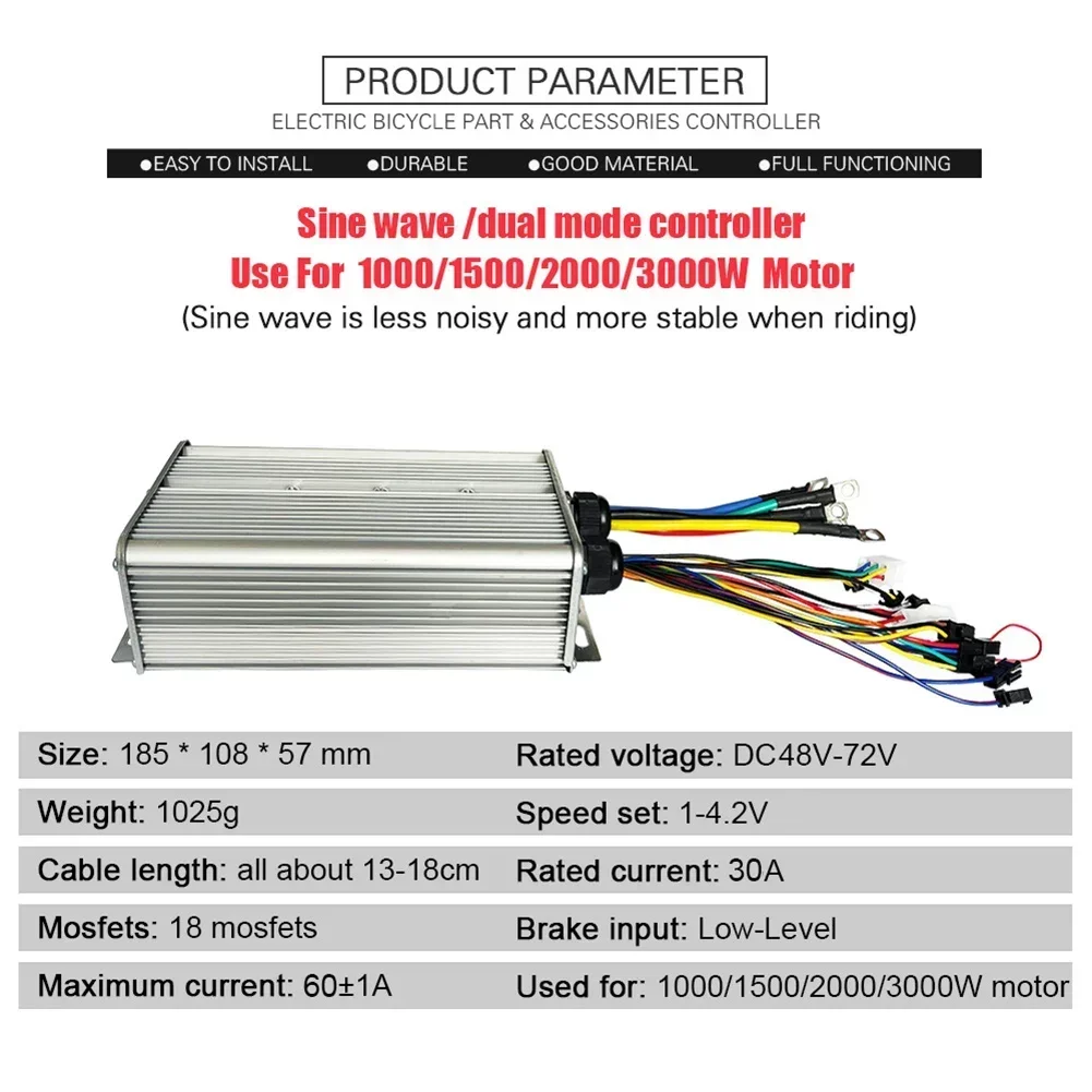 48V-72V JN-60A 1000W-3000W Motor Dual Controller For Electric Bicycle Scooter Bicycle Scooter Lithium Electric Modification Part