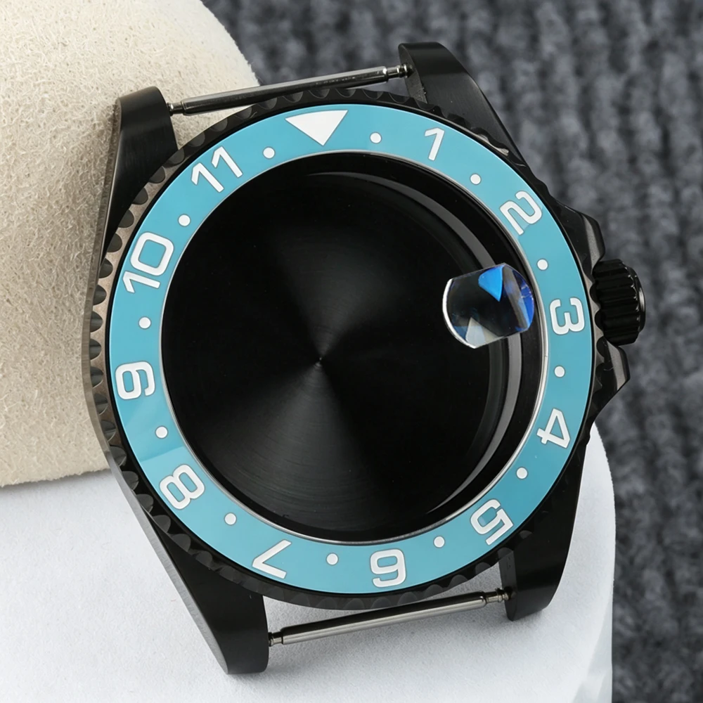 NH35 40MM Men‘s Watch Case For Sub GMT Seiko NH35 NH36 NH38 NH34 Movement 28.5MM Dial 316L Stainless Steel Black Case Strap