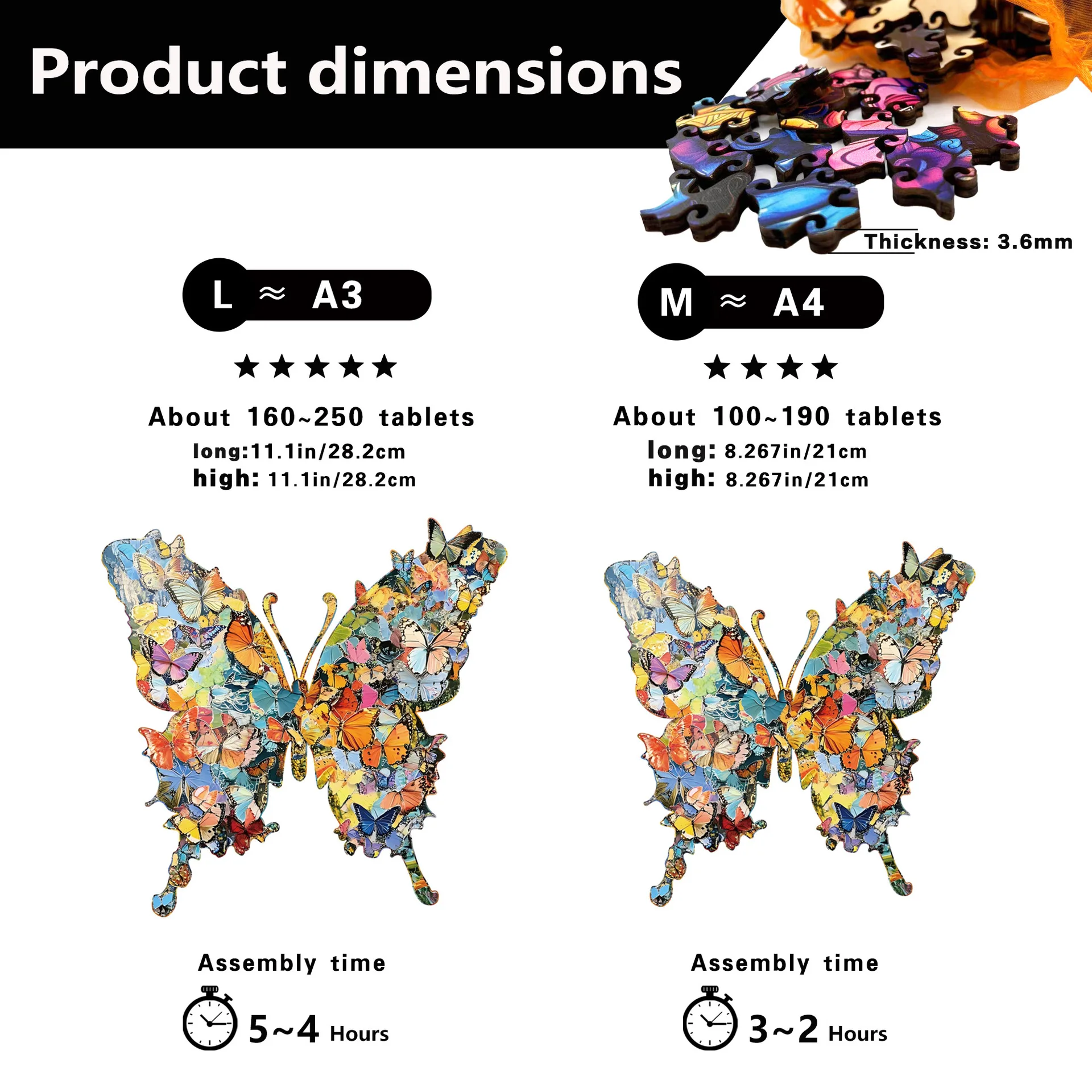 118/162 قطعة فراشة خشبية غير النظامية على شكل لغز بازل قطع لعبة تخفيف التوتر هدايا عيد الميلاد ألعاب تعليمية ممتعة