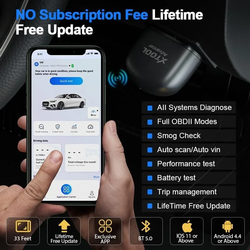 XTOOL AD20 Pro Wireless OBD2 Scanner:  Car Code Reader for iOS & Android, with All System Scan, Oil Reset, Check Engine Light