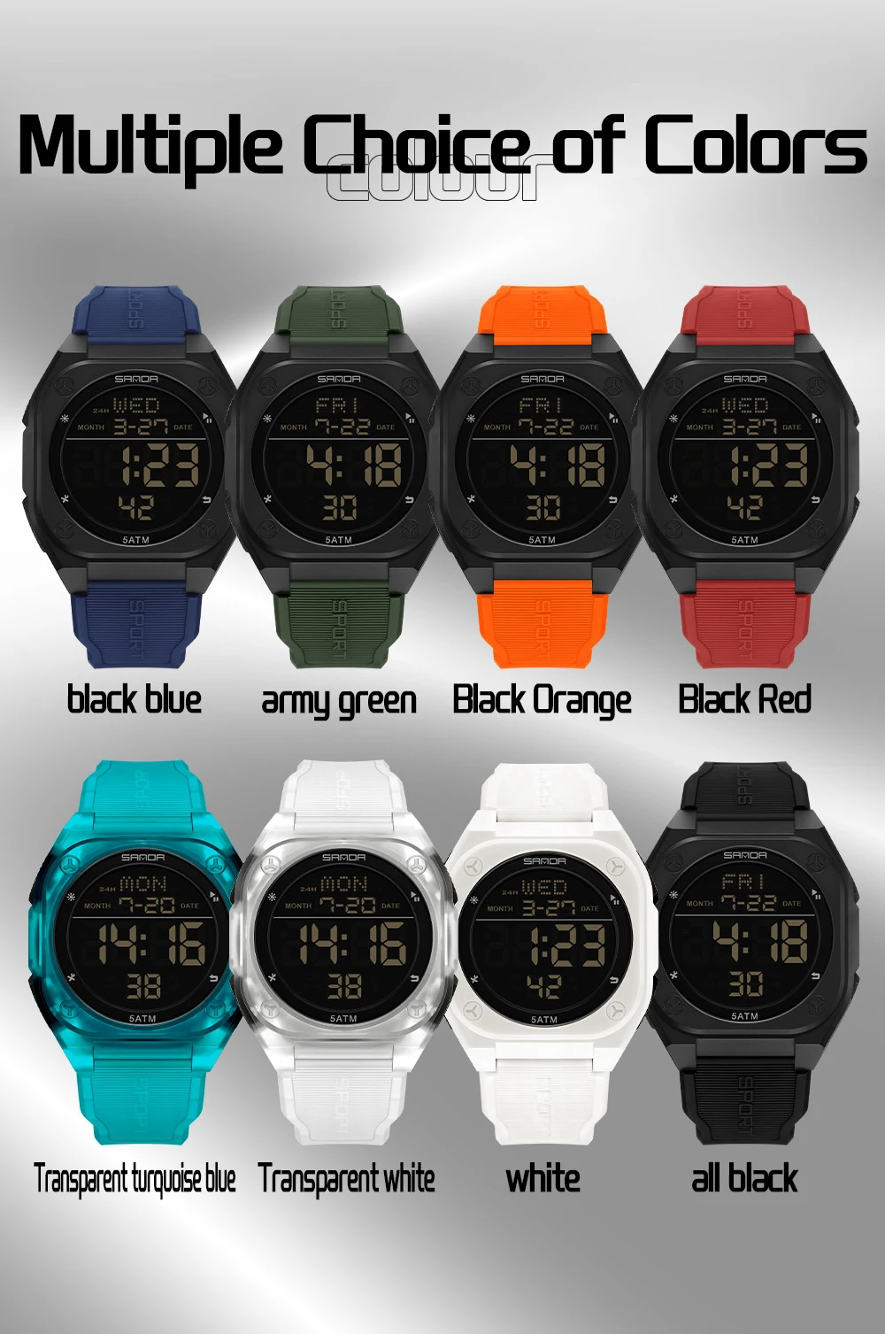 SANDA nuevo 6272 reloj Digital para estudiantes reloj despertador multifuncional reloj electrónico luz nocturna de ocio reloj impermeable para estudiantes