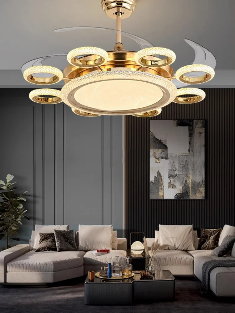 

Fan Light Living Room 2025 New Restaurant Variable Frequency Invisible Ceiling Fan Light Modern Fan Pendant Light