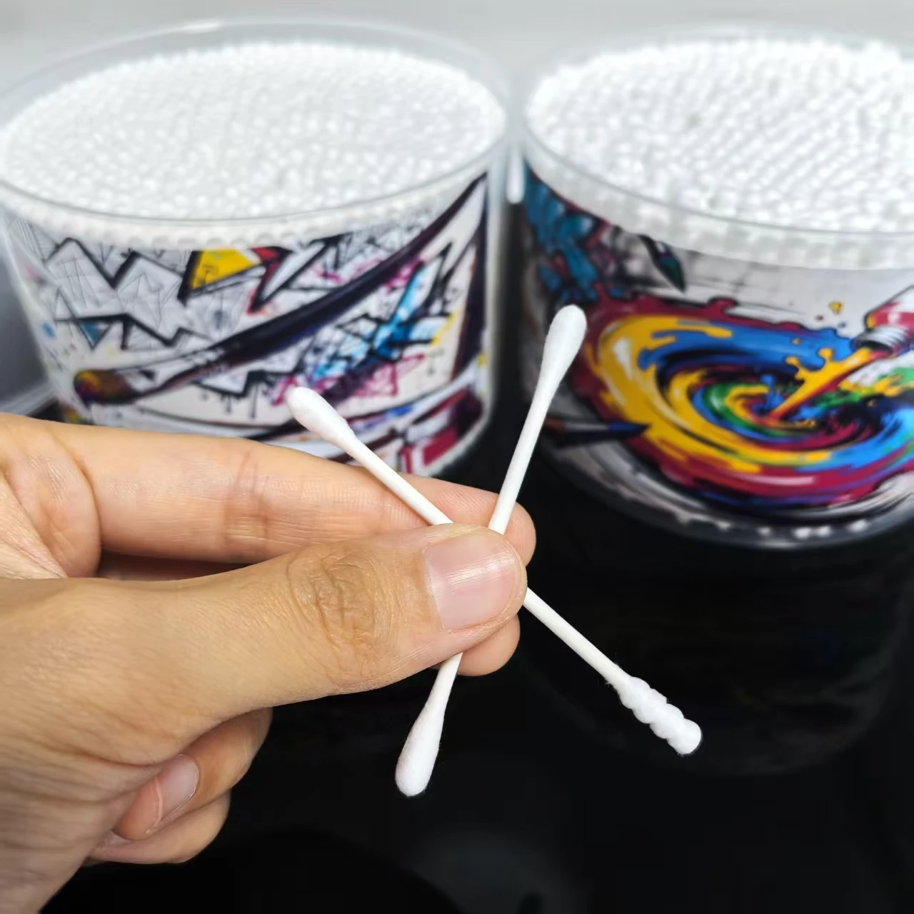 500 Stück/1000 Stück Dual-Ended kombinierte Wattestäbchen mit Ölgemälde-Stil, Wattestäbchen für Erwachsene für die tägliche Hausreinigung