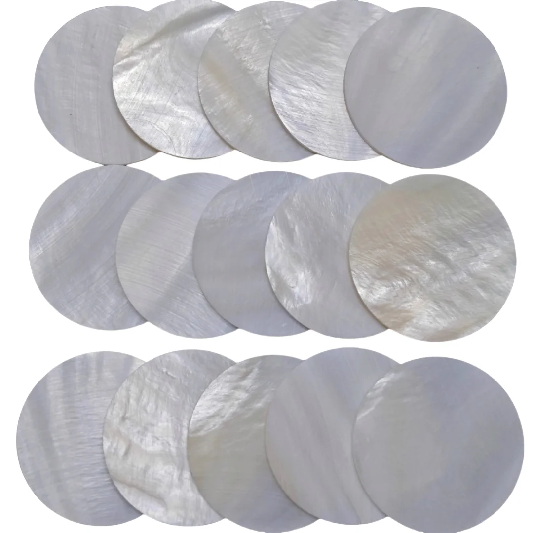 

40x1.5mmNatural White Mother-of-Pearl Round Discs Handmade DIY Carved Inlay Shell Slices for Earring Jewelry Craft Materials