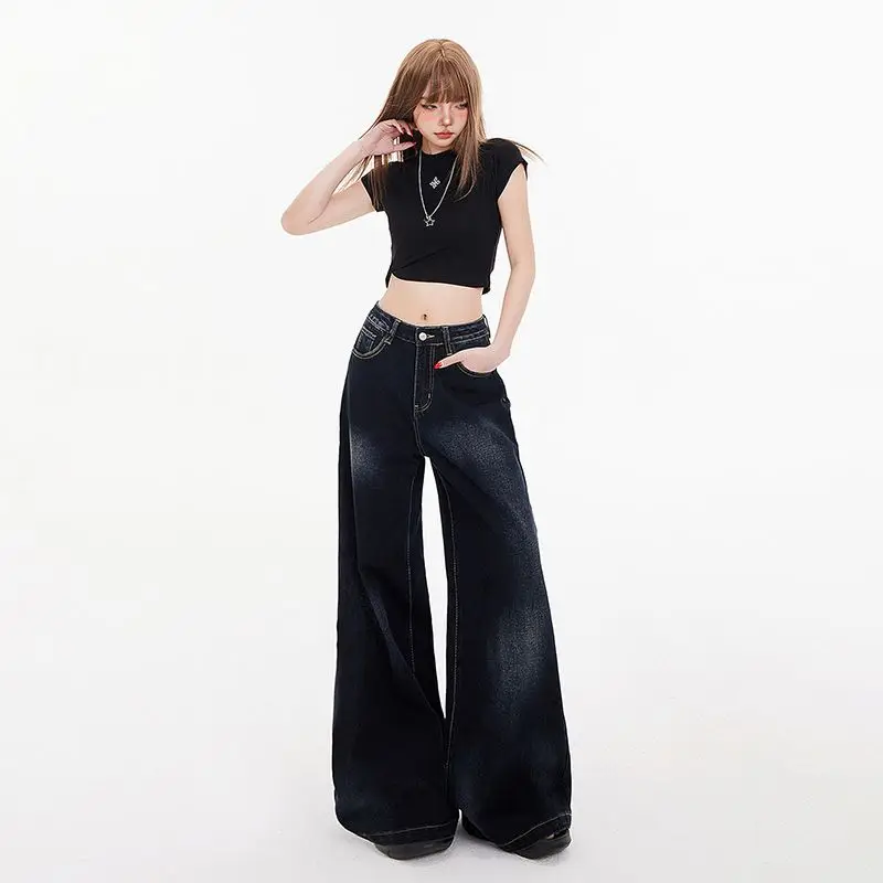 

American Retro High Waist Loose Wide Leg Pants Draped Versatile Spring Summer Straight Jeans for Women&Extended Pants