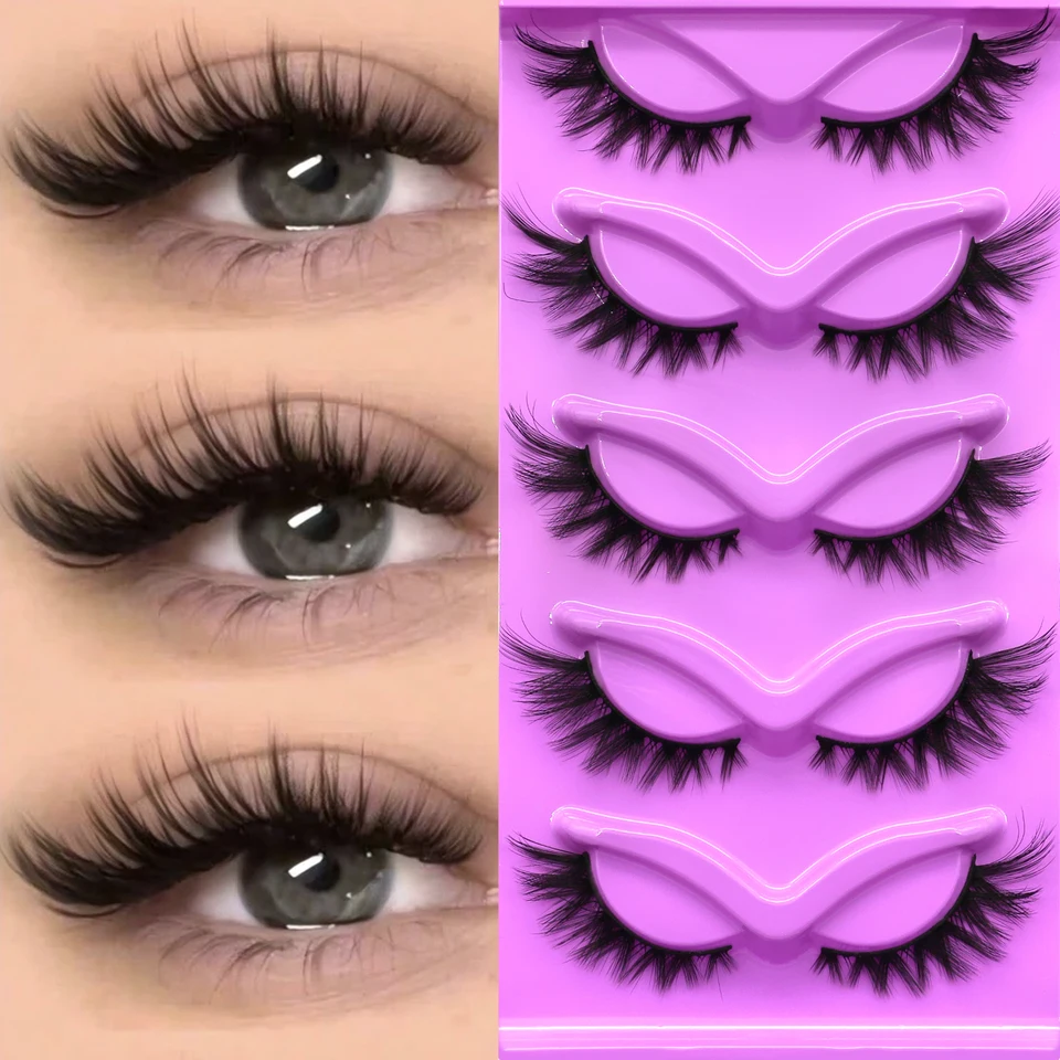 Pestañas Postizas Cat Eye GROINNEYA 5 Pares, Dramáticas y Voluminosas 8D, Suaves, Efecto Mink, para Maquillaje