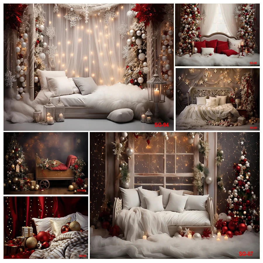 

Фон для фотосъемки детей и взрослых с изголовьем кровати и деревьями