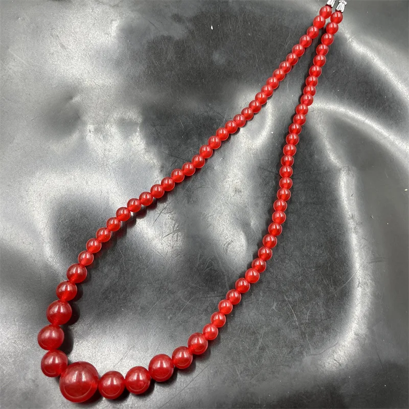 Women's Red round Beads Necklace Graduated Strand Chicken Blood Jade Clavicle Chain