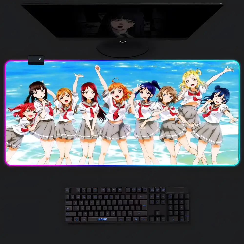Love Live School Idol Project Cartoon Mouse Pad Gamer Luminescence Led Mouse Pad Gaming Table Rgb Deskmat Keyboard Pc Mousepad