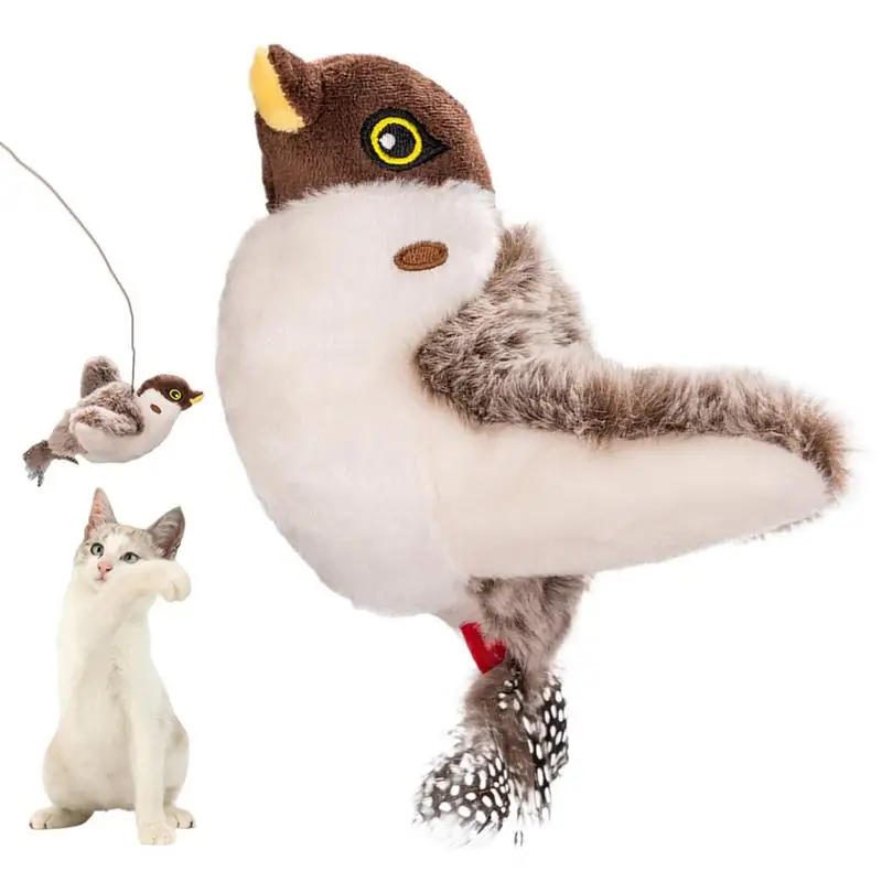 Chirping Bird Cat Toy Sparrow Catnip Toys Simulation Bird Toy Interactive Cat Toys Flapping Chirping Cat Enrichment Toys With 3