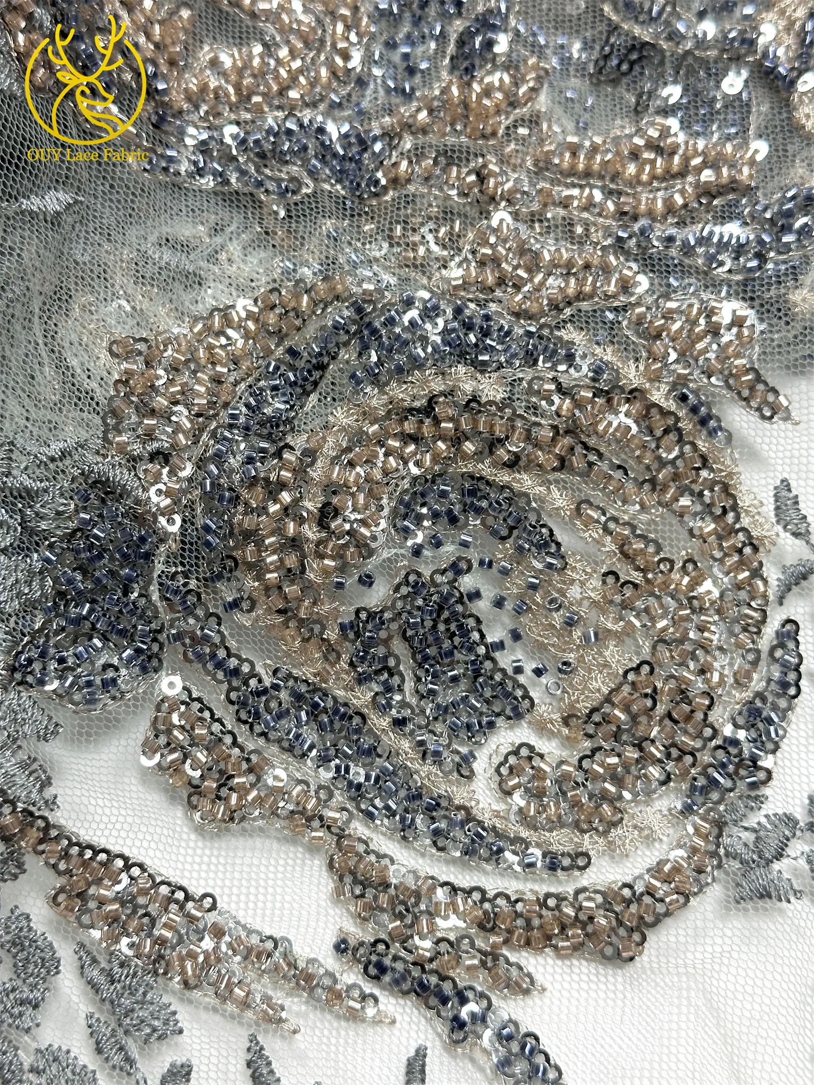 Modisches Kleid mit Stickerei, Spitze und Pailletten, Afrikanischer Spitzenstoff 2026, Rosa Französische Perlen-Spitze, Nigerianisches Partykleid, Nähzubehör 5Y – Detail 10