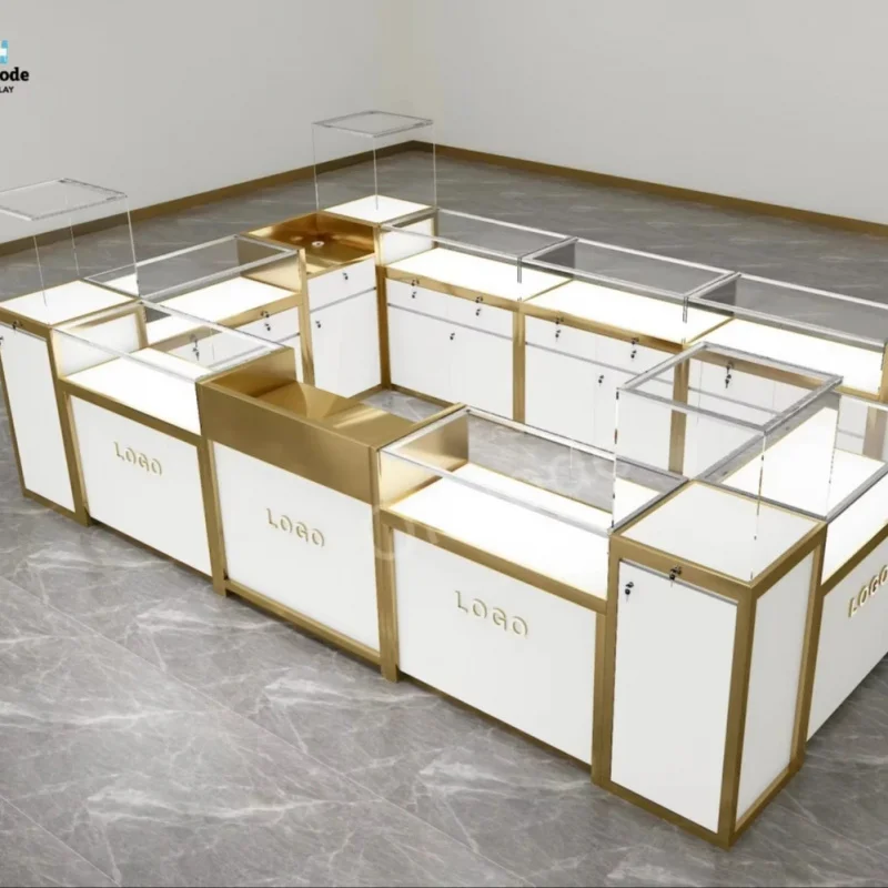 

custom.Custom Modern Luxury Jewelry Kiosk Jewelry Display Cabinet with LED Light Showroom Shopping Mall Retail Store