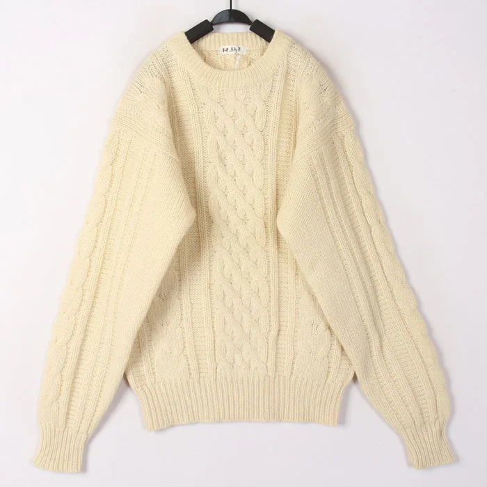 

Винтажный осенне-зимний белый 3D вязаный шерстяной кардиган с круглым вырезом, теплый, свободный, цельный, с длинными рукавами