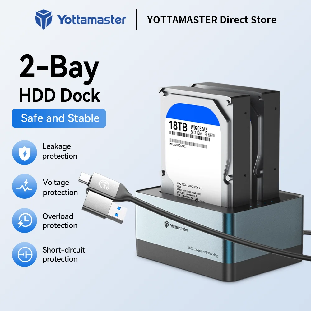 Yottamaster HDD Docking Station Offline Clone Hard Drive Case HD External 2.5/3.5" SATA SSD Enclosure USB 3.2 Type C Duplicate