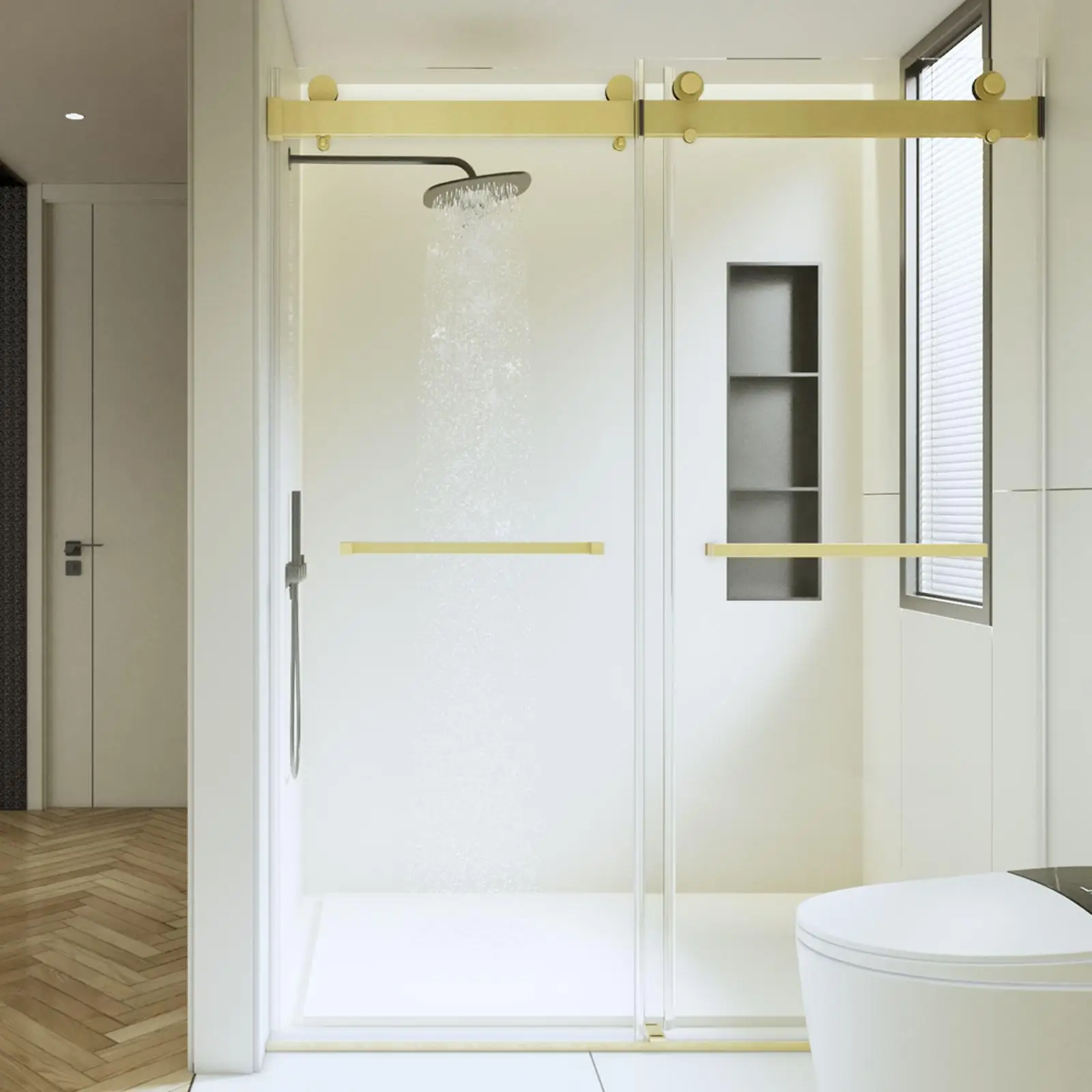

High-Quality Double Sliding Shower Door with Impact-Resistant 3/8 Inch Glass & Easy Install in Brushed