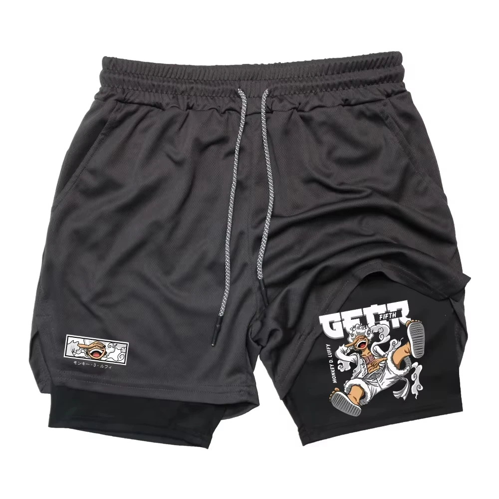 

Japanese Anime Print Shorts Man Women Summer New Double-Layer 2-in-1 Shorts Gym Fitness Running Sports Pants Quick-Drying Shorts
