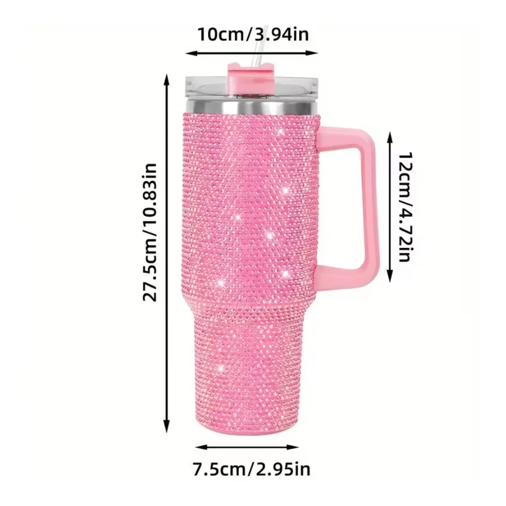 

40Oz Stainless Steel Insulated Mug With Handle And Straw Lid Double Wall Vacuum Insulated Travel Mug, LeakProof With Handle