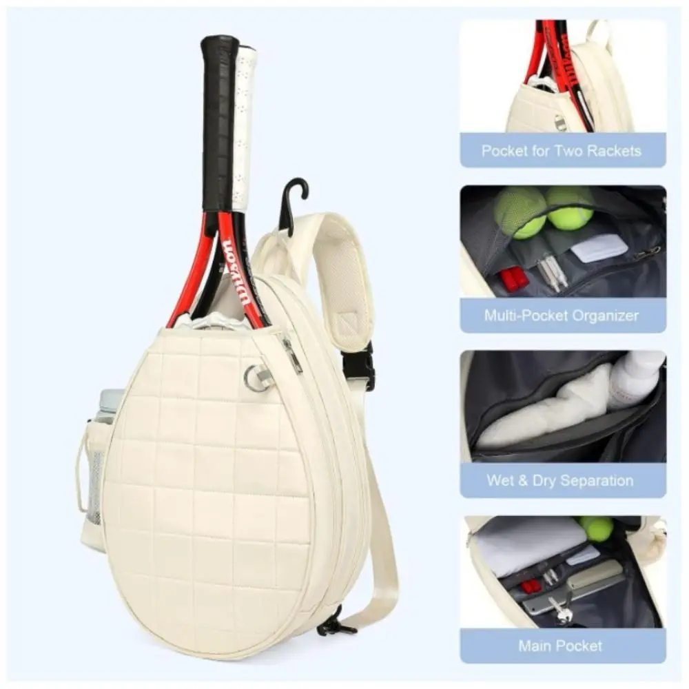 Crossbody Tennis Racket Bag Adjustable Large Capacity Tennis Crossbody Bag Comfortable Straps with Water Bottle Holder