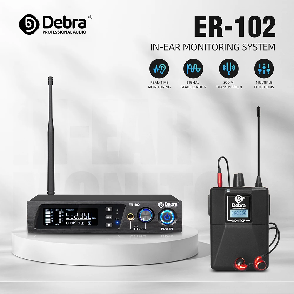 

Debra ER-102 UHF Wireless In Ear Monitor System with Monitoring Professional Microphone for Stage Recording Studio Musicians