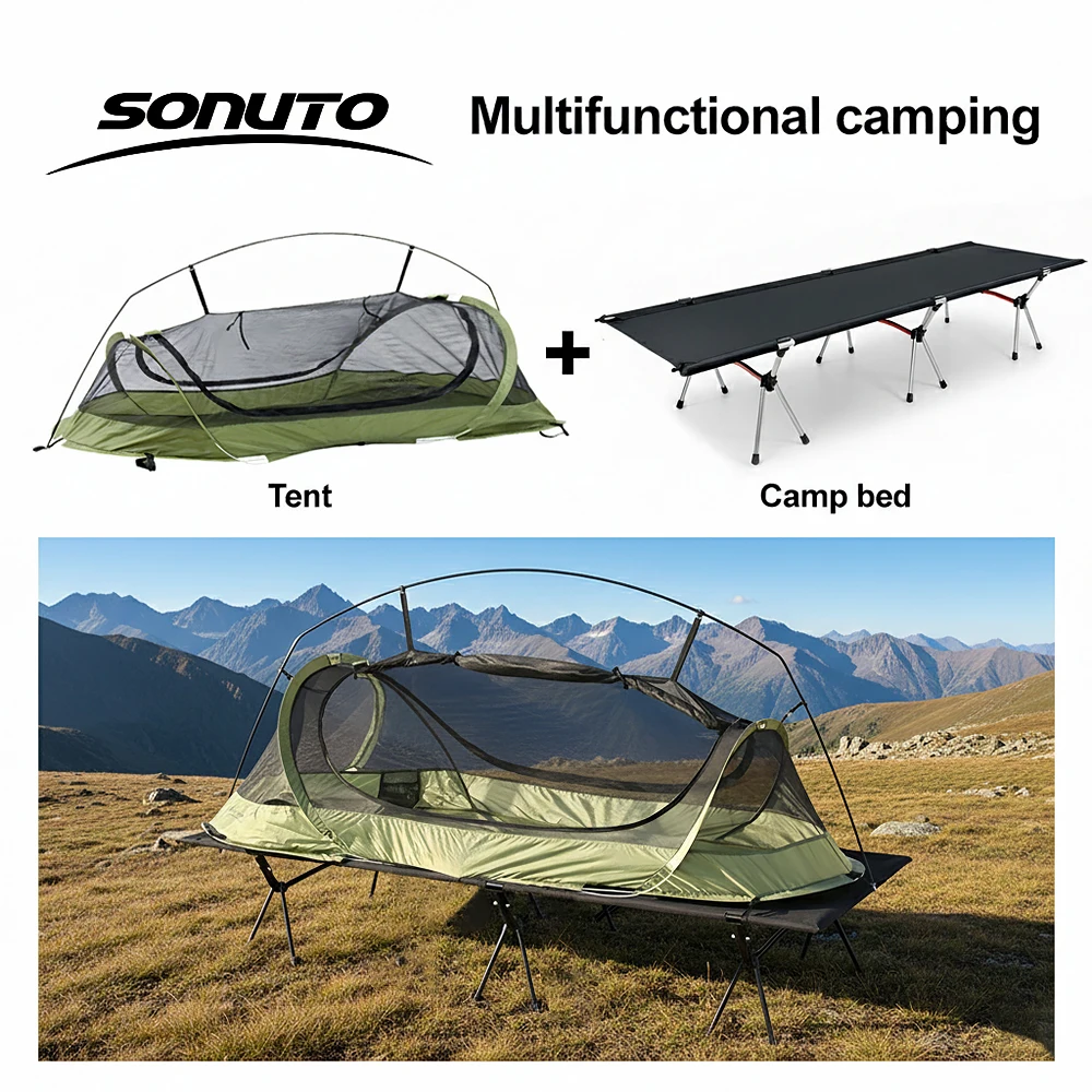 Cama Plegable Portátil para Camping Sonuto 193x66cm, 600D Oxford, 2.8 kg Ligera, Fácil de Instalar para Senderismo y Viajes al Aire Libre