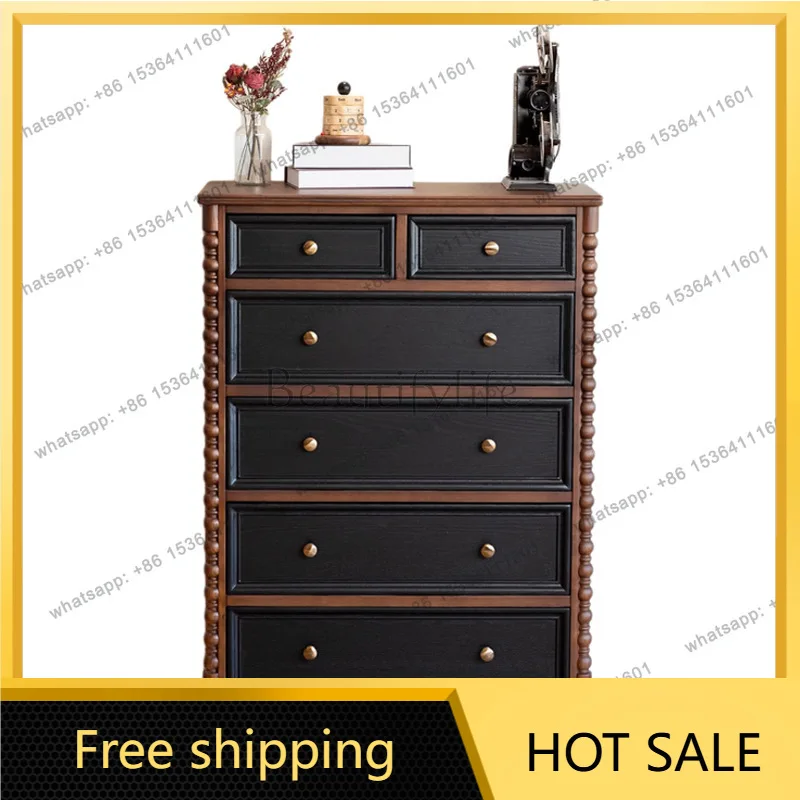 Zj. French retro solid wood six-chest villa living room two-color drawer locker
