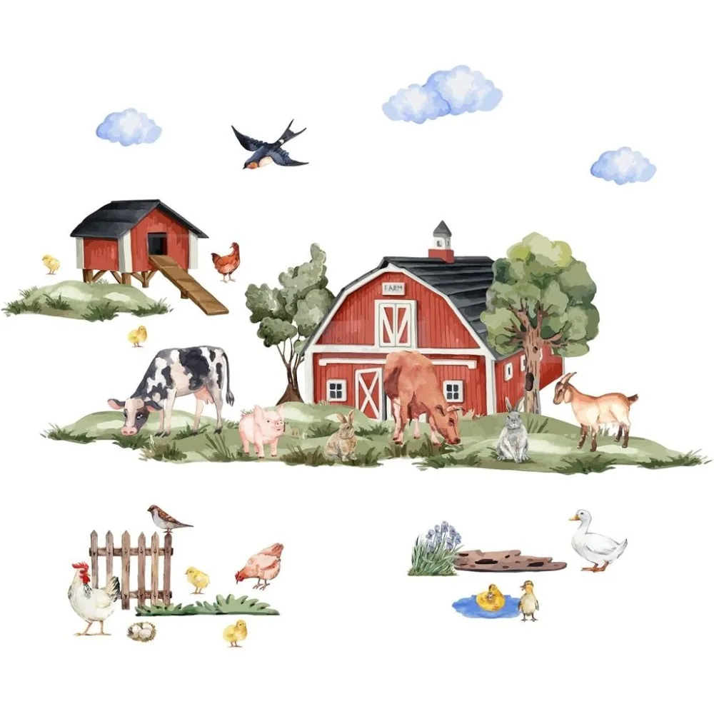 Autocollants Muraux Animaux de la Ferme – 8 Styles – Décoration Murale Animaux de la Ferme – Oiseaux, Moutons, Poulets – Décalcomanies Amovibles en Vinyle – Art Mural Décoratif