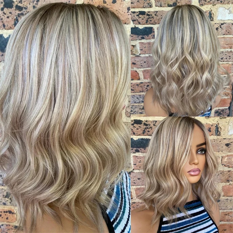

Женский парик для повседневной вечеринки, косплей, использование, омбре, пепельно-русый, высококачественный синтетический парик спереди, парик балаяж, модный волнистый боб
