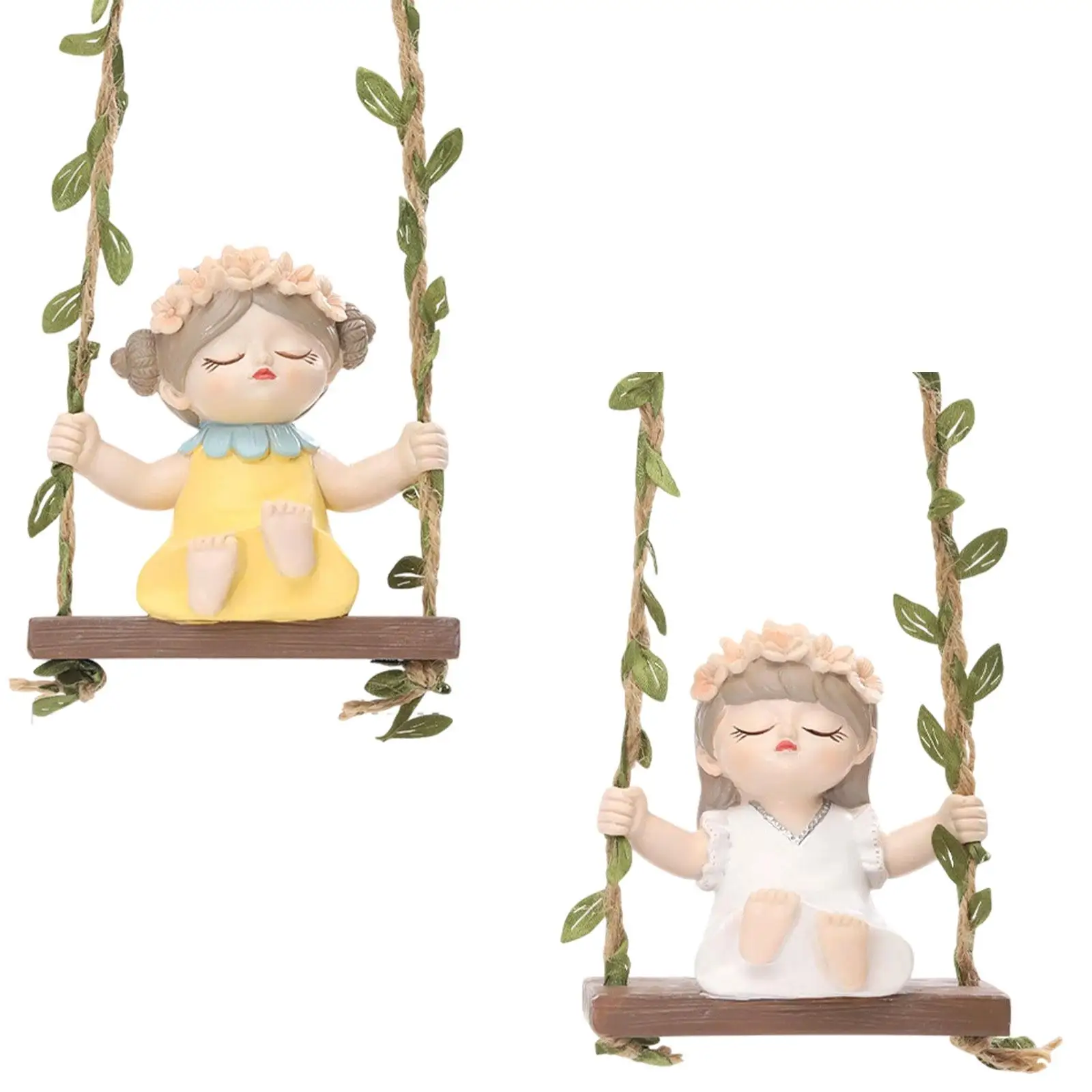 Swinging Girl Statue Garden Landscape Miniature Dollhouse Decoration Hanging Figurine for Fence Pathway Backyard Entrance Patio