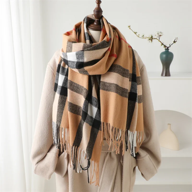 

Luxury brand Winter Plaid Cashmere Like Blanket Scarf Design Thick Warm Pashmina Shawl Wraps With Tassel Poncho Stoles Echarpe