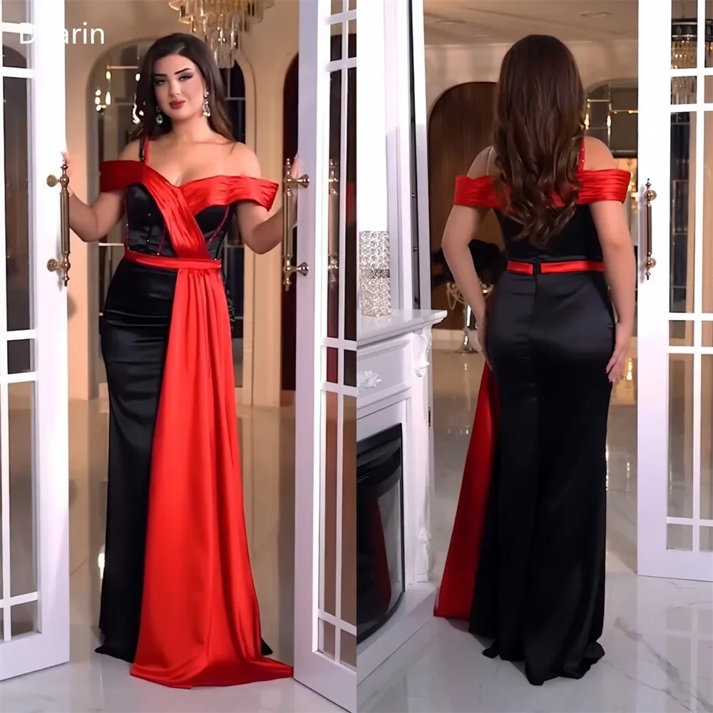 

Customized Formal Gown Dearin Off-the-shoulder Column Floor Length Skirts Draped Shirred Ribbon Bespoke Occasion Dresses Saudi A