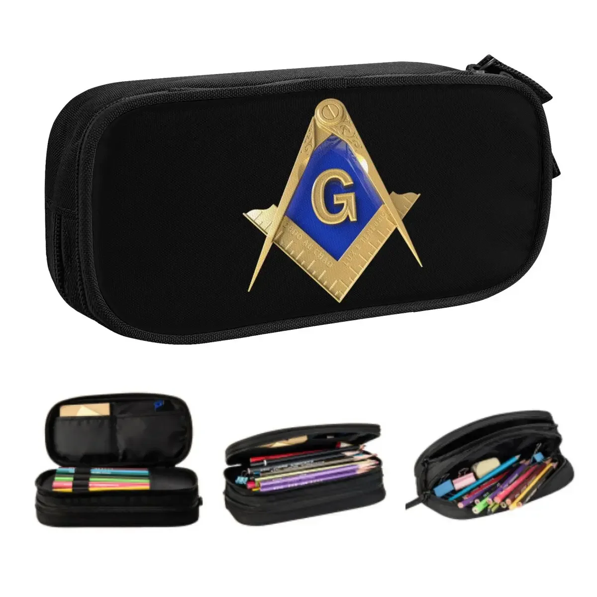 

Gold Square Compass Masonic Freemason Cute Pencil Cases Girl Large Capacity Freemasonry Mason Pencil Pouch Students Stationery