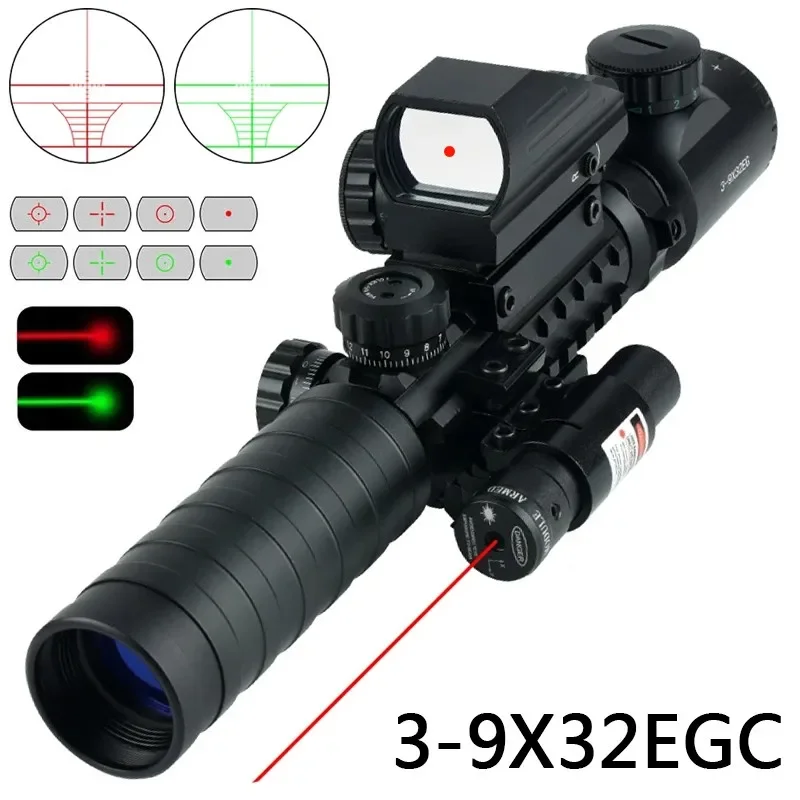 

Тактический прицел 3-9x32EGC, красно-зеленый прицел с подсветкой, дальномер, сетка, прицел с лазерным оптическим прицелом для охоты