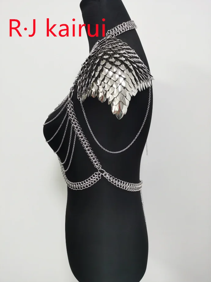 New Fashion RJFS26 Mermaid Silver Fish Scales Shoulder Bra Chains Layers Chainmail Dragon Scale Waist Belly Jewelry 2 Colors