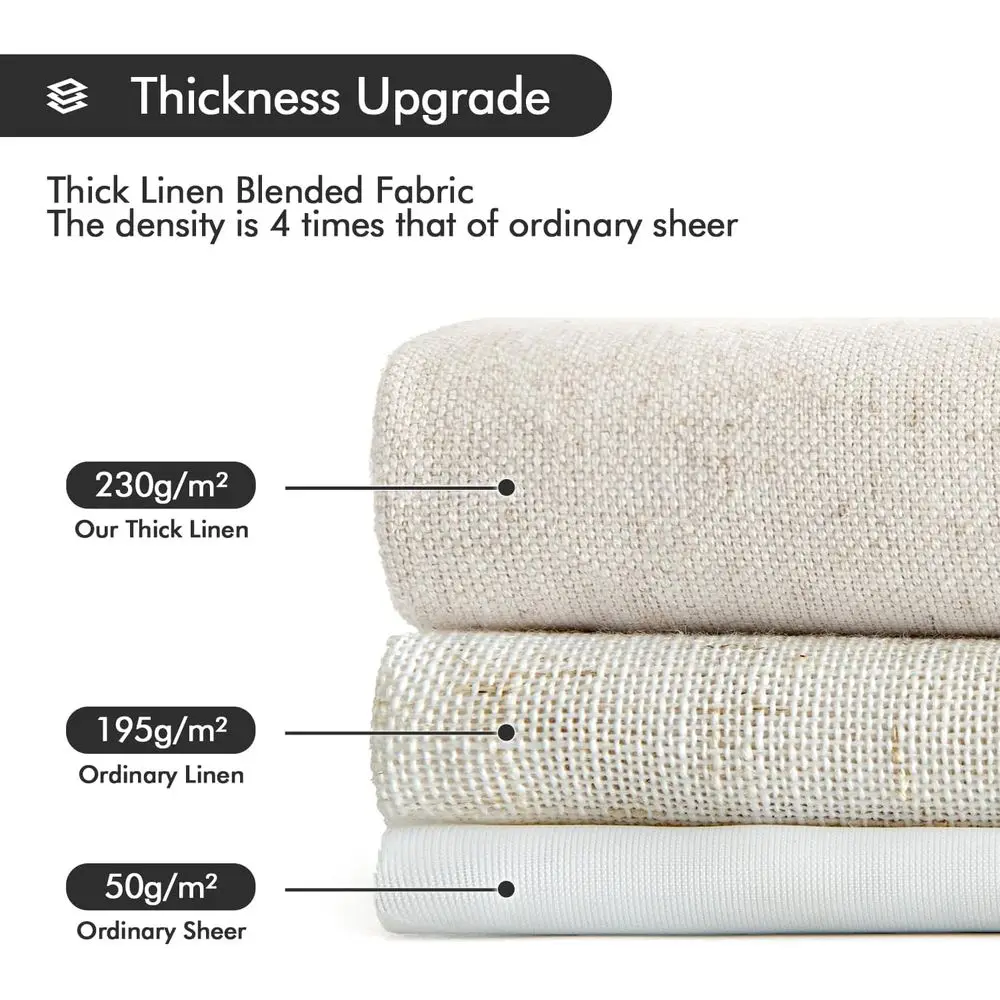 ستائر كتان شبه شفافة لتصفية الضوء، طقم مكون من لوحتين، 52 × 102، تصميم علامة تبويب خلفية، أبيض طبيعي للمنزل
