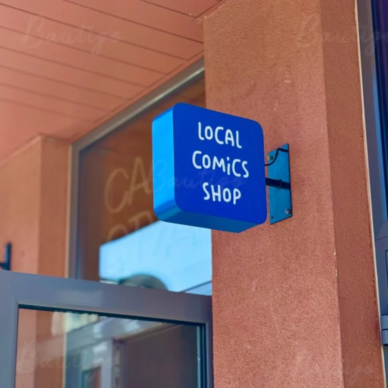 Custom Blue Metal Light Box Sign Outdoor Business Storefront LED Acrylic Illuminated Signboard Waterproof Double Sided Signage