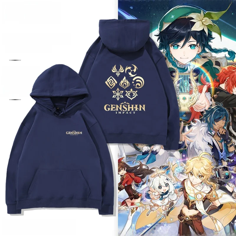 

Genin Impact Seven Elements Cotton Hoodie Long Sve Loose Fit Comfortable ex Youthful Printed Hooded Sweatirt