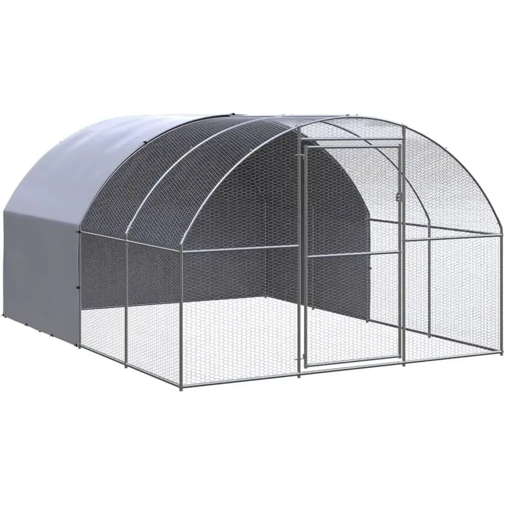 

Sturdy Silver Galvanized Chicken Coop, 118x118x79 inches, Outdoor Cage for Chickens, Hens, Ducks, and Small Animals