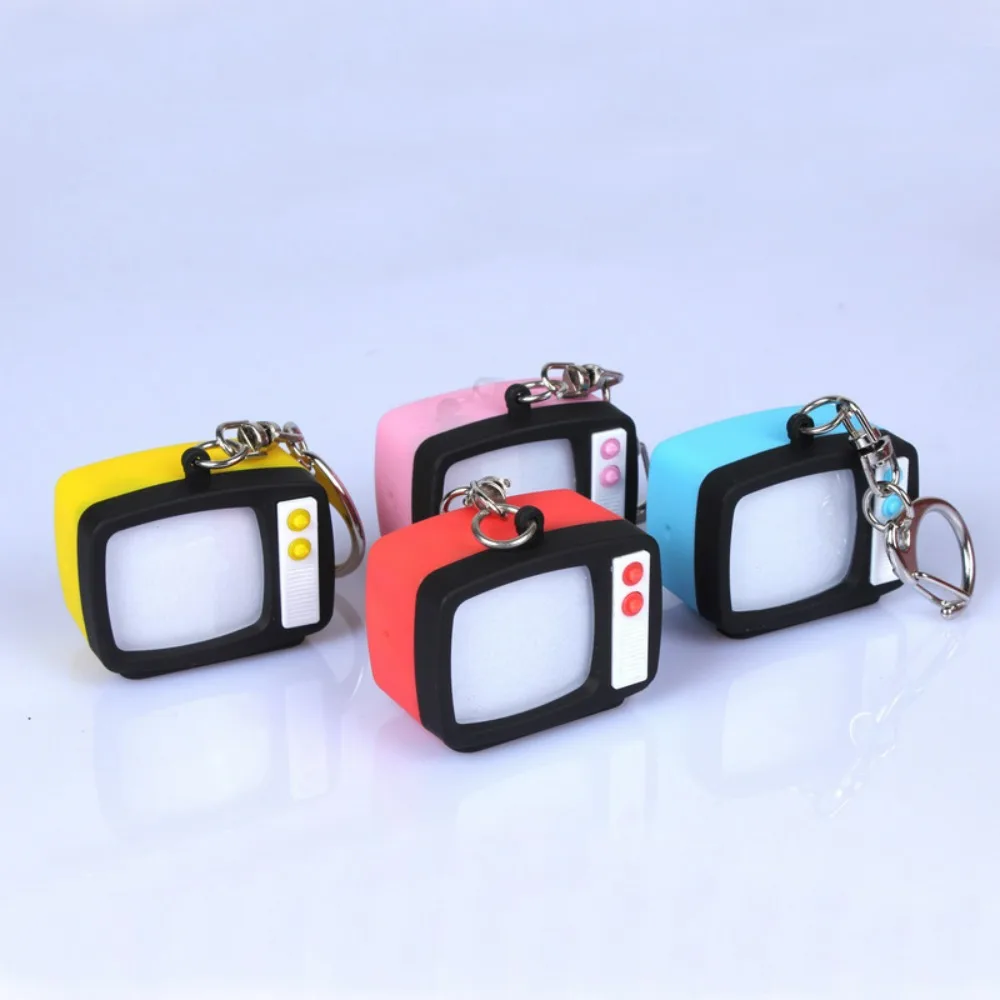 

220 Creative TV-Shaped LED Keychain - Cute Portable Sound & Light Emitting Mini Toy Simulated TV Key Ring Novelty Gift