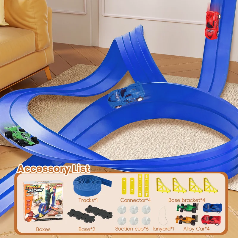 Auto da corsa Power Rail per bambini Fai da te Pista Pull-Back Auto da corsa Scivolo a gravità Puzzle ad alta velocità Giocattoli di assemblaggio Regali di Natale