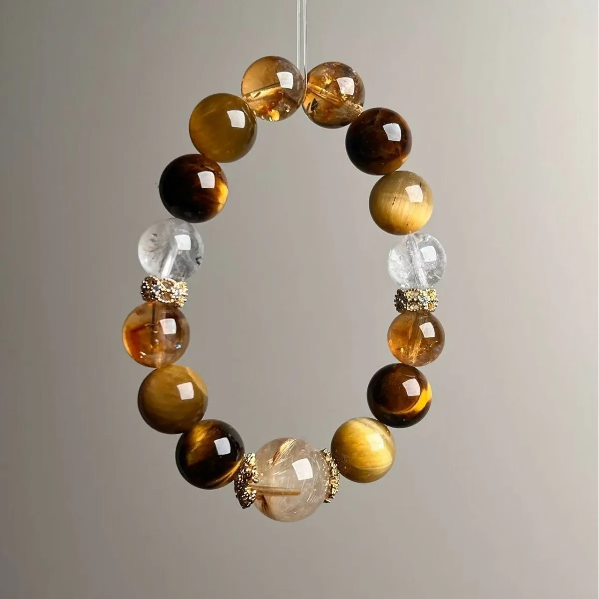 

Natural Crystal Bracelet, Hair Crystal, Yellow Tower Crystal, Golden Tiger Eye, Light Luxury Fashion High-end Bracelet.
