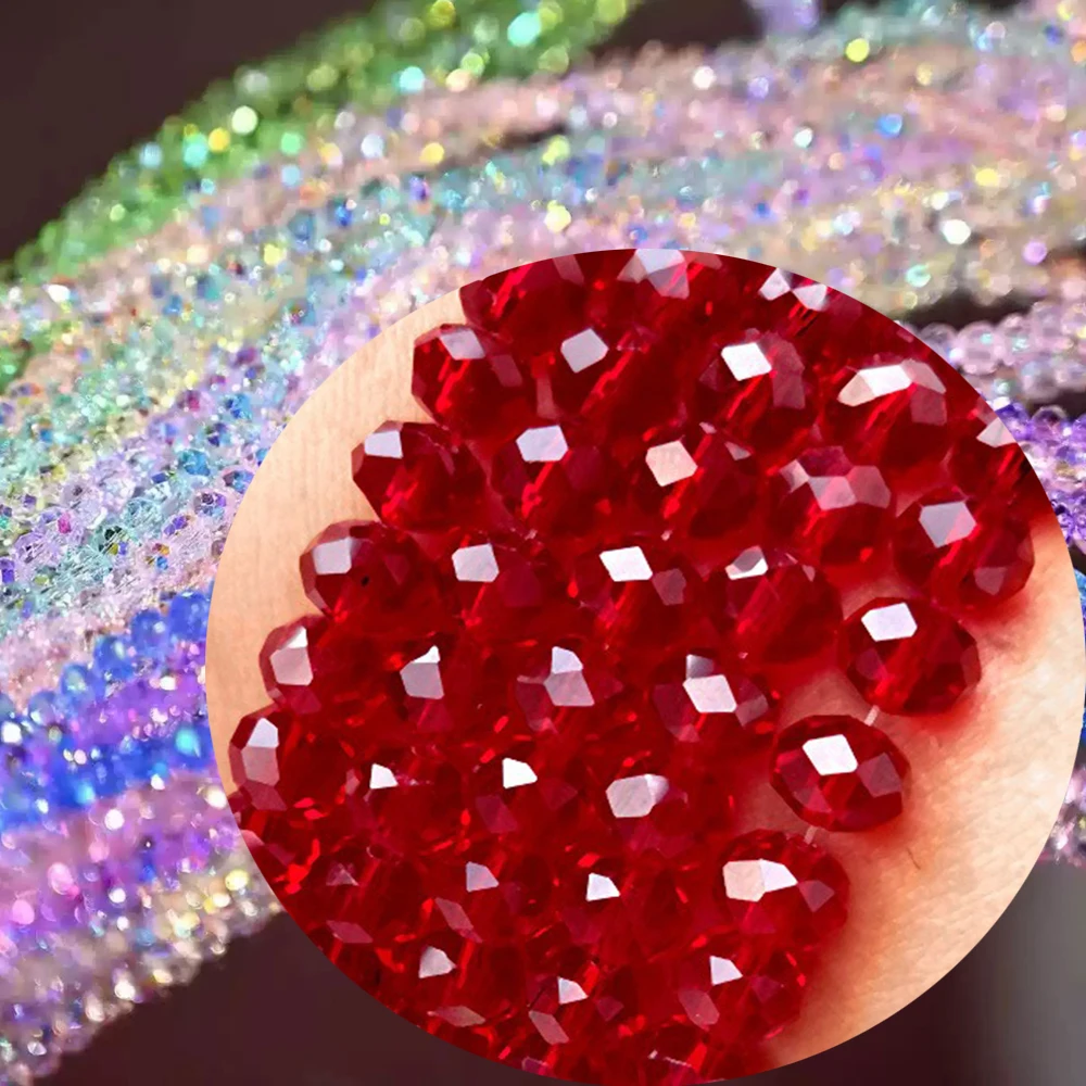 6 8 10mm 1Strand 5Strands Glass Faceted Crystal Style Red Clear Bead Loose Beads Pack Bead Jewelry Making Bead TMB25