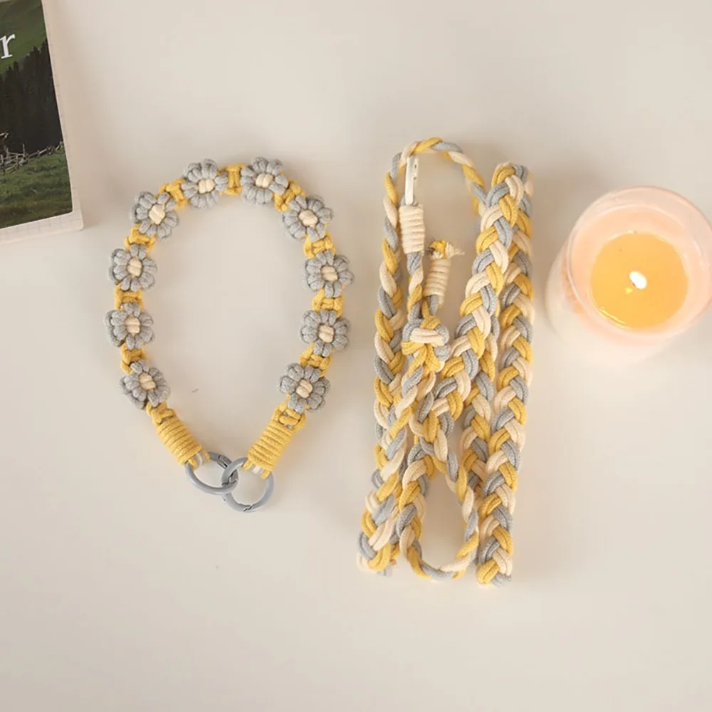 

Crossbody 2 in 1 Long Boho Phone Case Rope Keyring Phone Wristband Daisy Flower Work Card Rope Pendant DIY Craft Accessories