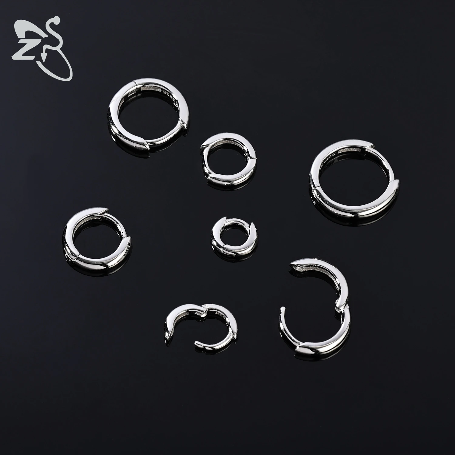 ZS-925 Brinco De Argola De Prata Esterlina para Mulheres e Meninas, Brincos Redondos, Cartilagem De Hélice, Piercings De Torre, Jóias, 4mm-10mm, 20g, 1 Pc