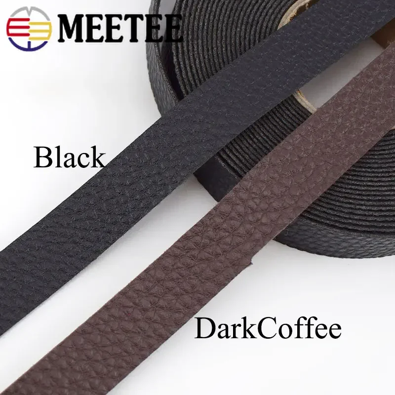 4Meters Meetee 15mm/20mm/30mm Width Imitation Leather Litchi PU Rope Ribbon Cords DIY Bag Clothes Jewelry Material Cowhide Strip