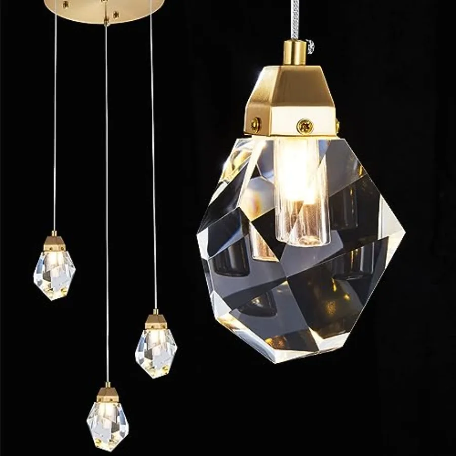 

3 Lights Crystal Pendant Light Modern Cluster Chandelier - Dimmable LED Pendant Light Fixture with Teardrop Design - Stylish Li