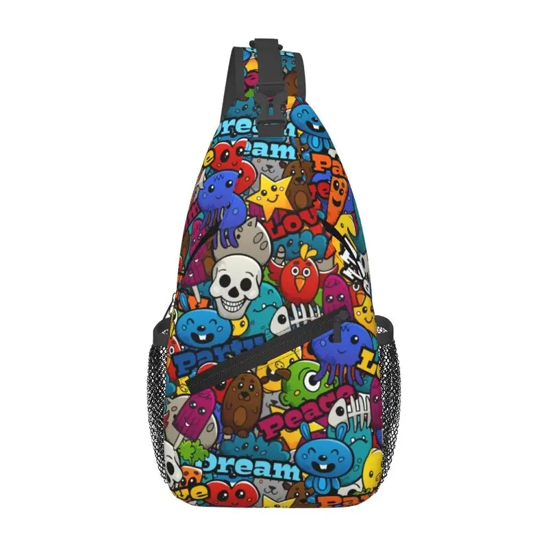 

Custom Graffiti Characters Cartoon Skull Sling Bag for Men Street Art Shoulder Crossbody Chest Backpack Traveling Daypack