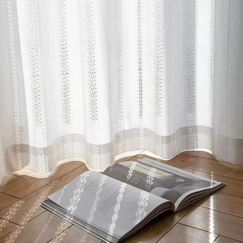 Hollow White Sheer Curtains for Living Room Bedroom Privacy Window Tulle Curtain Heavy Fabric Custom Size