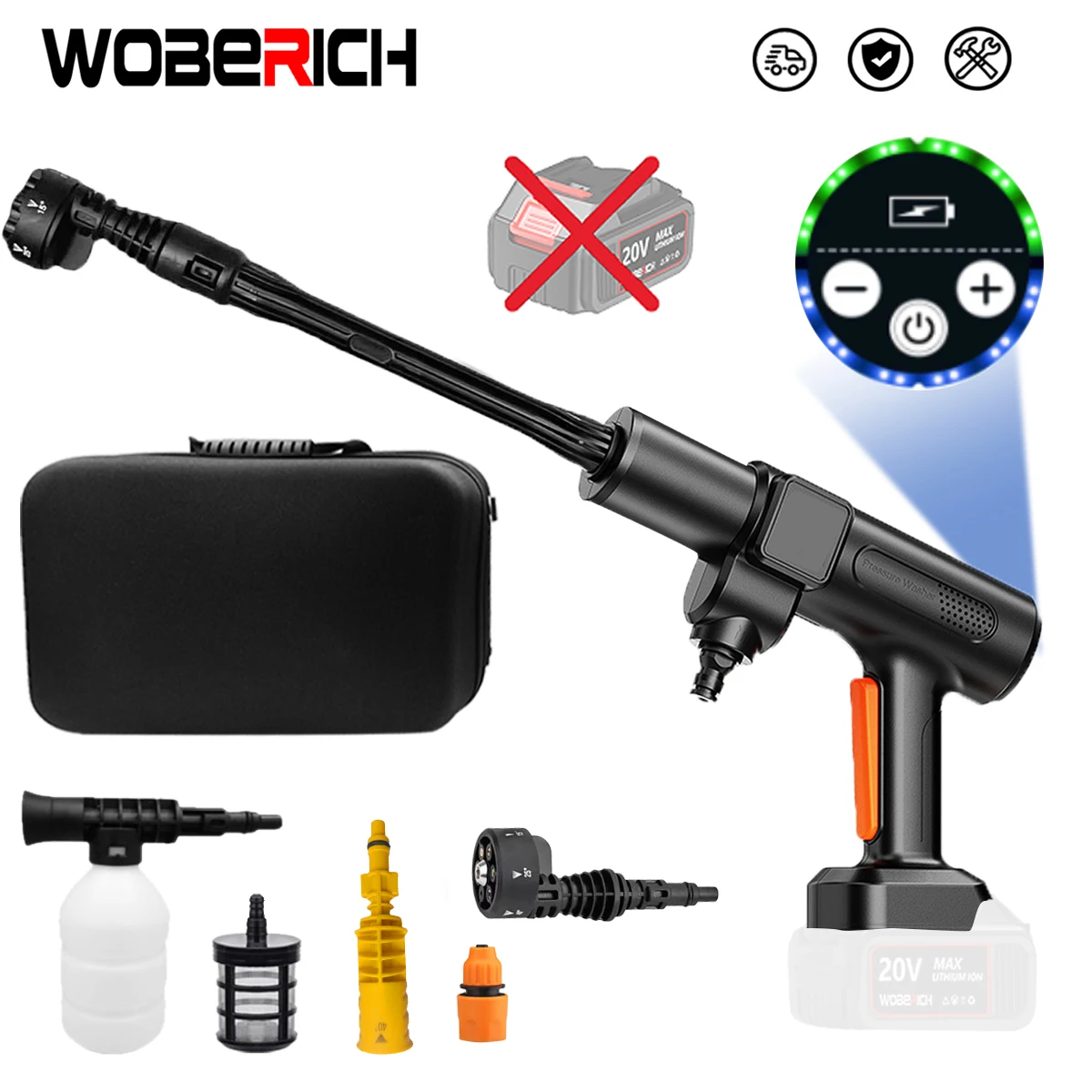 

6 IN 1 High Pressure Car Washer Gun Wiredless Rechargeable Spray Car Washing Machine Garden Tool（No battery） for Makita 18V