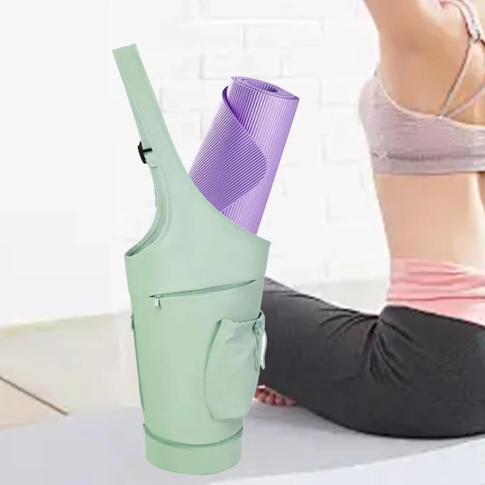Women Yoga Mat Bag Holder Yoga Mat Carrier Zipper Large Opening Carry Bag Waterproof Wet Pocket Pouch Long Handles